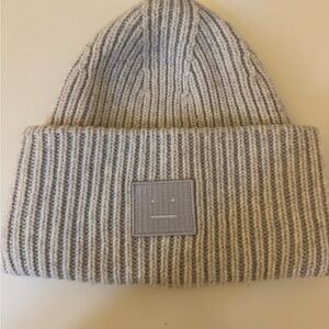 Acne Beige Ribbed Knit Beanie